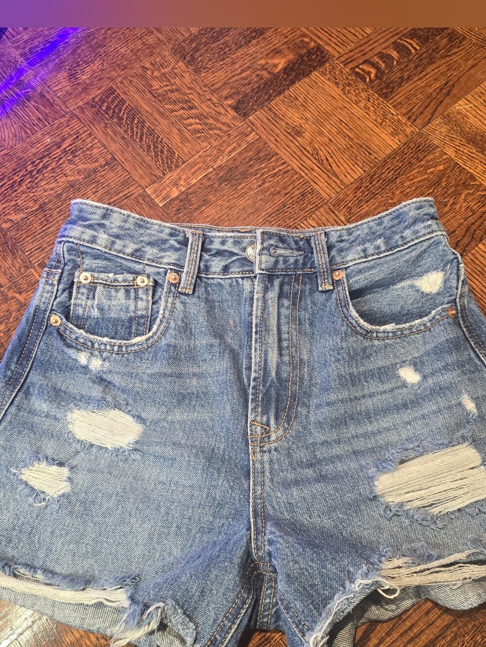 Stradivarius Light Blue High-Rise Distressed Denim Shorts